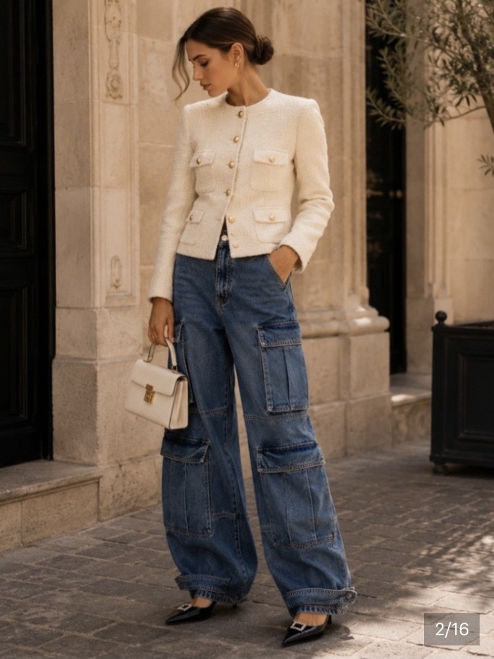 NWT GRLFRND Lex Cargo Jeans Button Fly Utility Denim Rio Grande